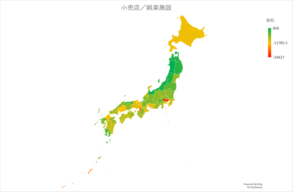 小売店／娯楽施設での移動度合いの総和