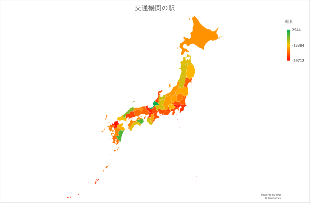 交通機関の駅での移動度合いの総和